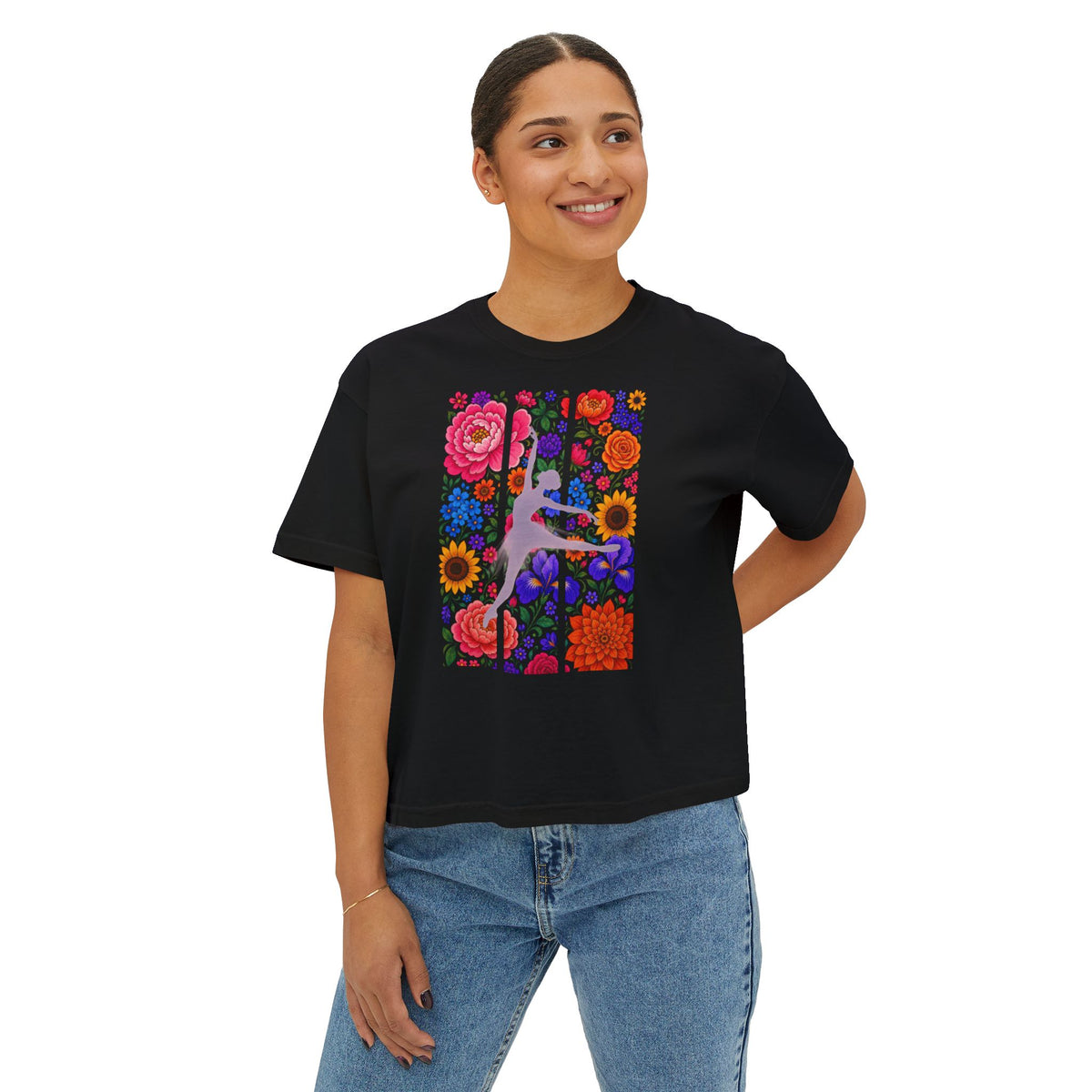 Floral Ballet Dancer Tee | Boxy Crop Shirt