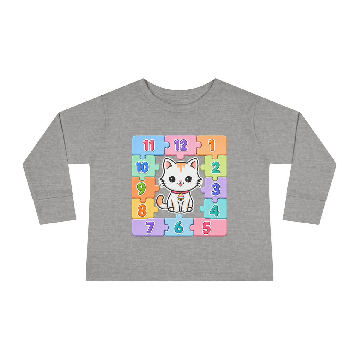 Cute Cat Numbers Toddler Long Sleeve Tee — Pastel Learning Shirt
