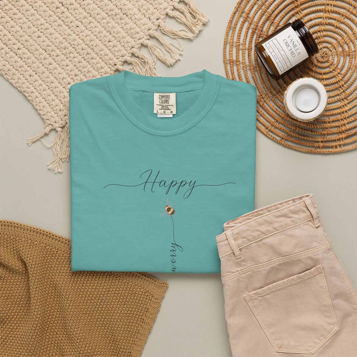 Don't Worry Bee Happy Tee -Unisex Garment-Dyed T-shirt