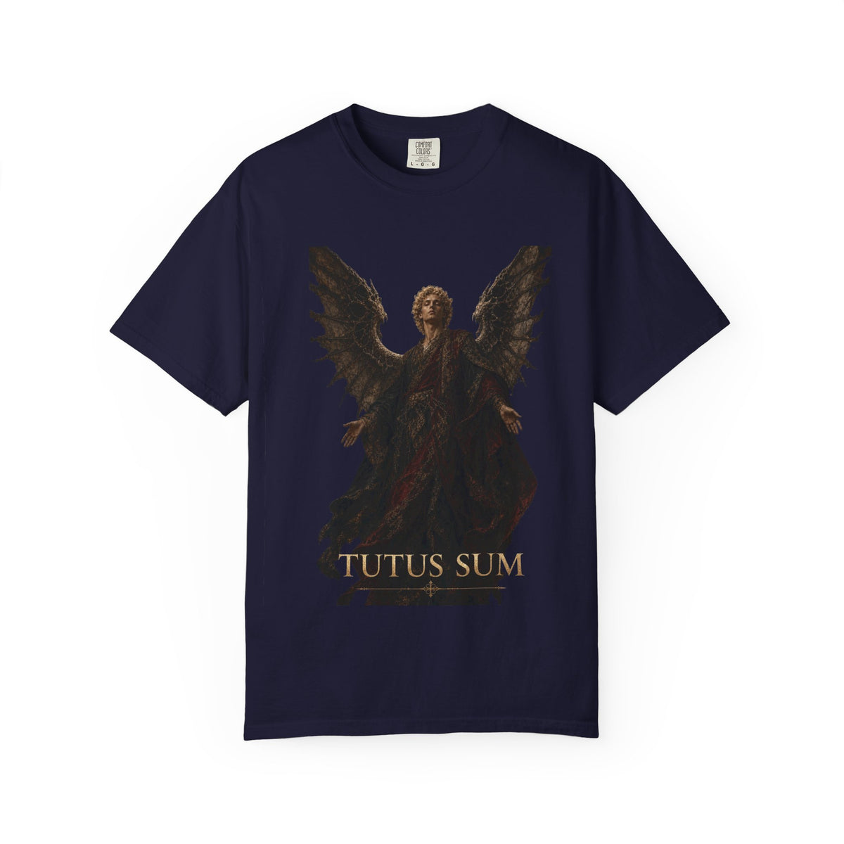 Guardian Angel -Faith- Graphic T‑Shirt — 'Tutus Sum' Cross Tee