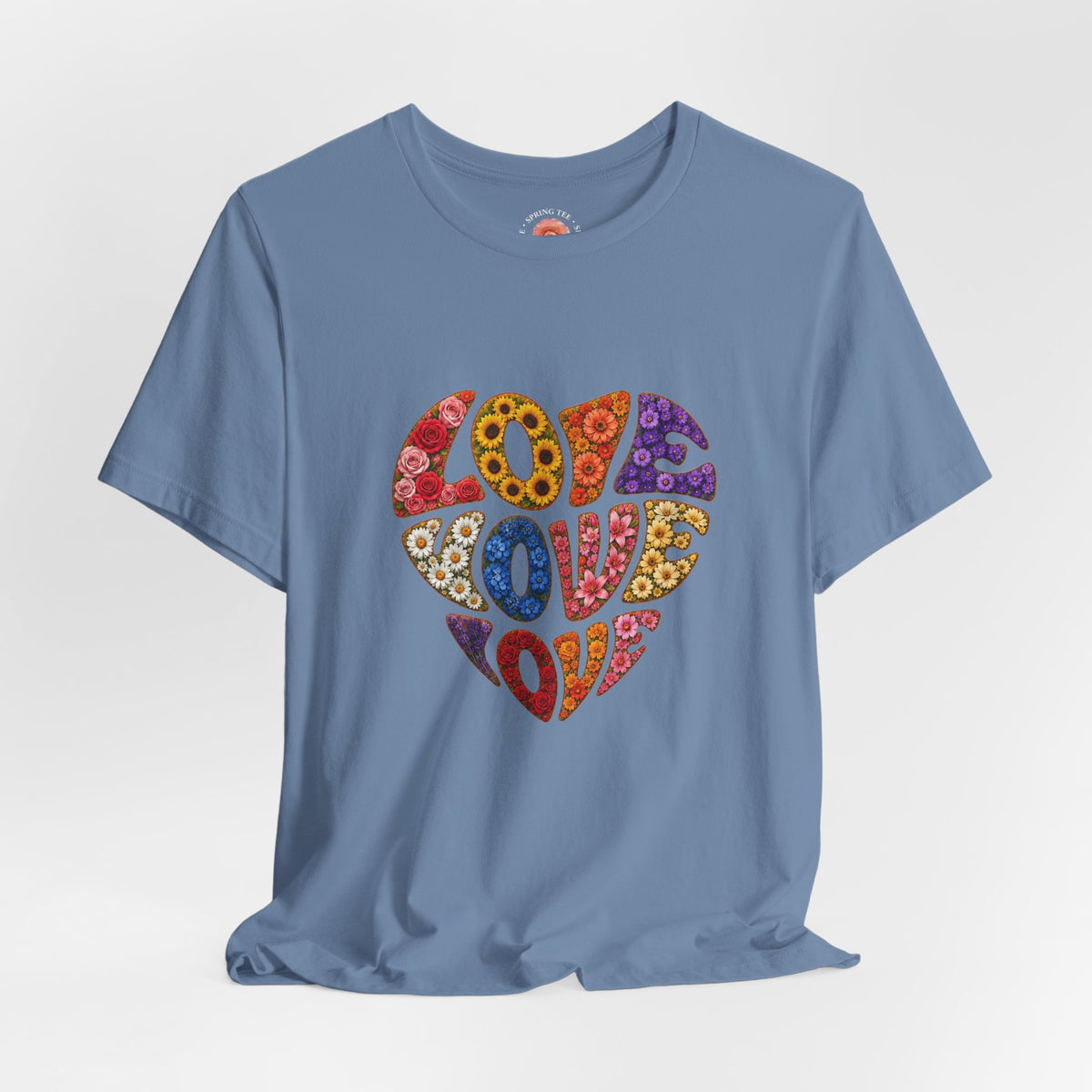 Love Heart Graphic Tee — Retro Floral "Love" Design