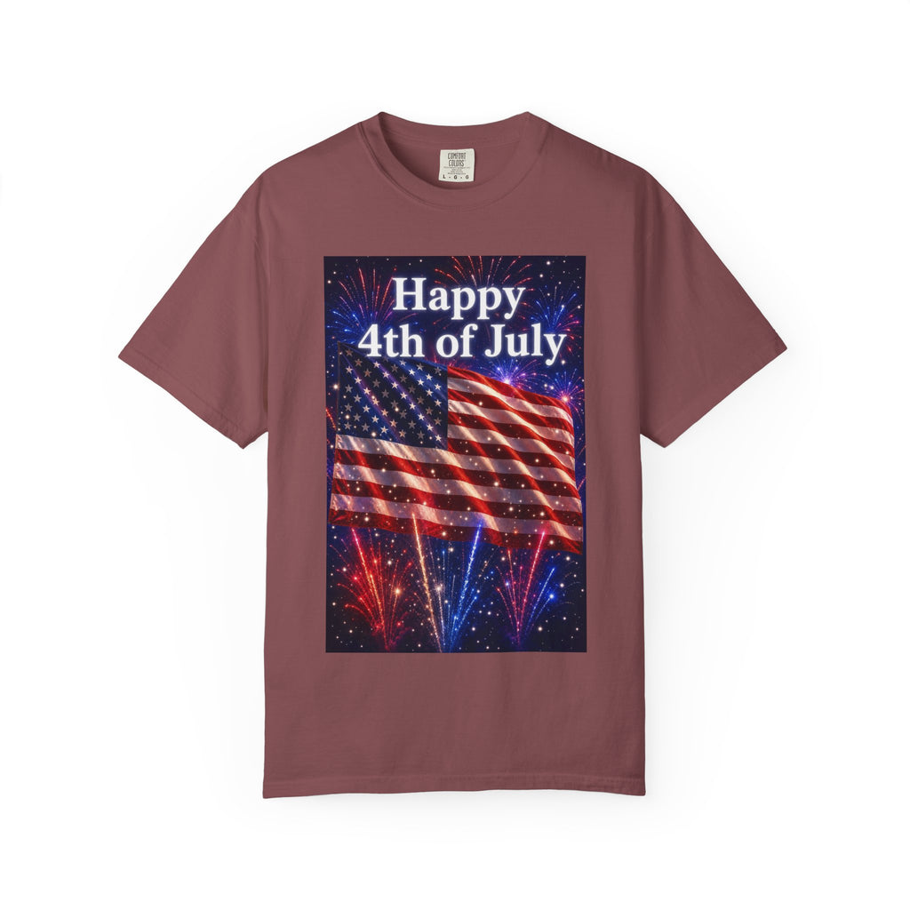 4th of July Flag T-Shirt — "Happy 4th of July" Front & America Flag Back