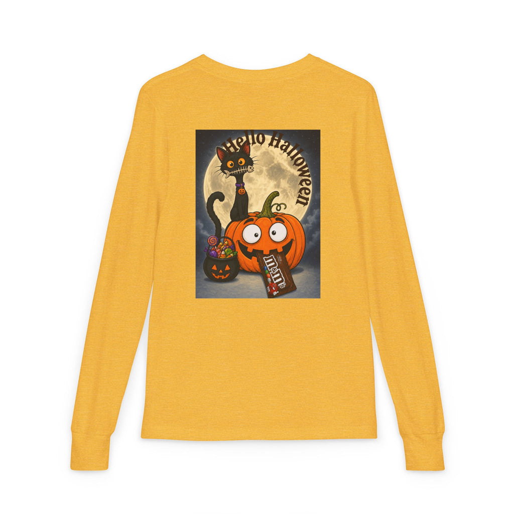 Kids' Halloween Long Sleeve Tee — 'Trick or Treat' Black Cat & Pumpkin Design