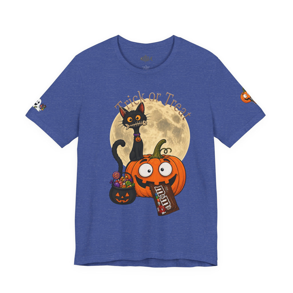 Halloween Cat & Pumpkin Tee — "Trick or Treat" Graphic T-Shirt
