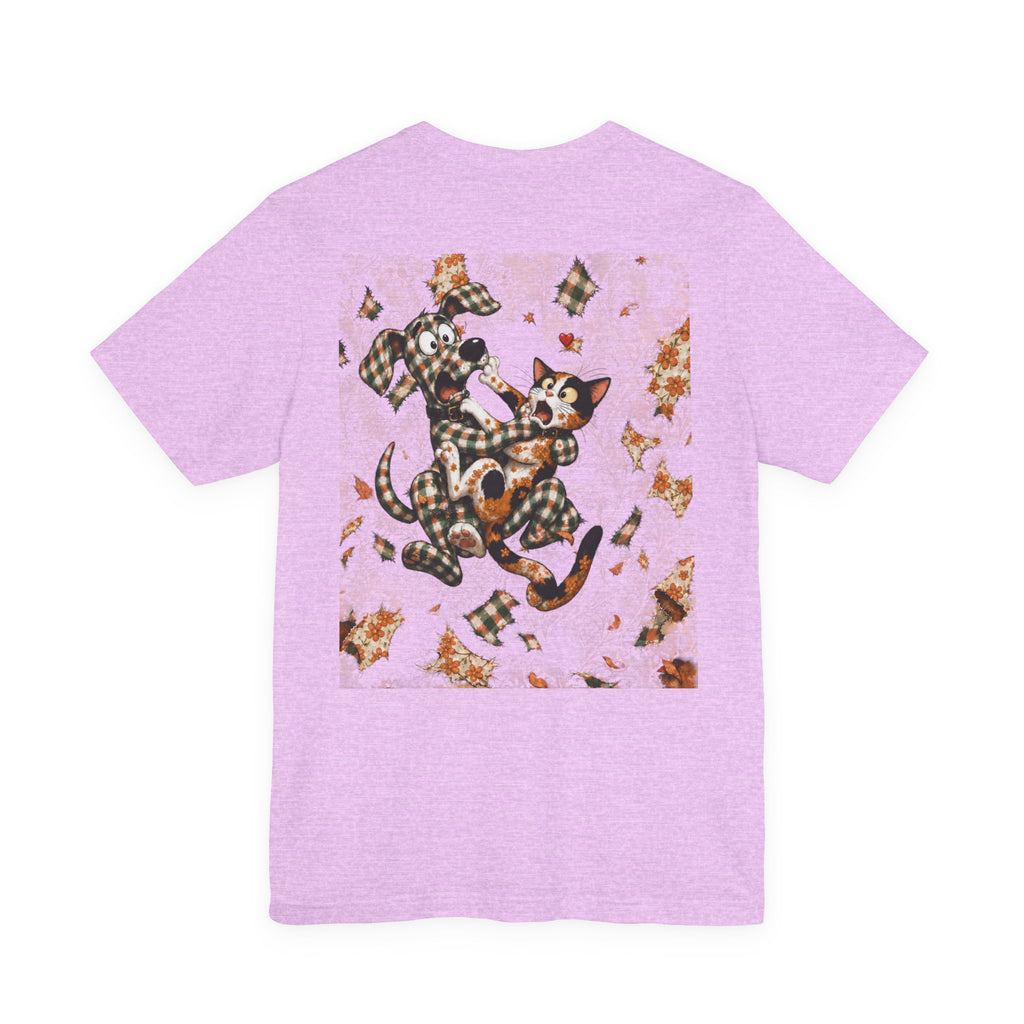 Gingham Dog & Calico Cat Tee — Plaid Pet Illustration T-Shirt