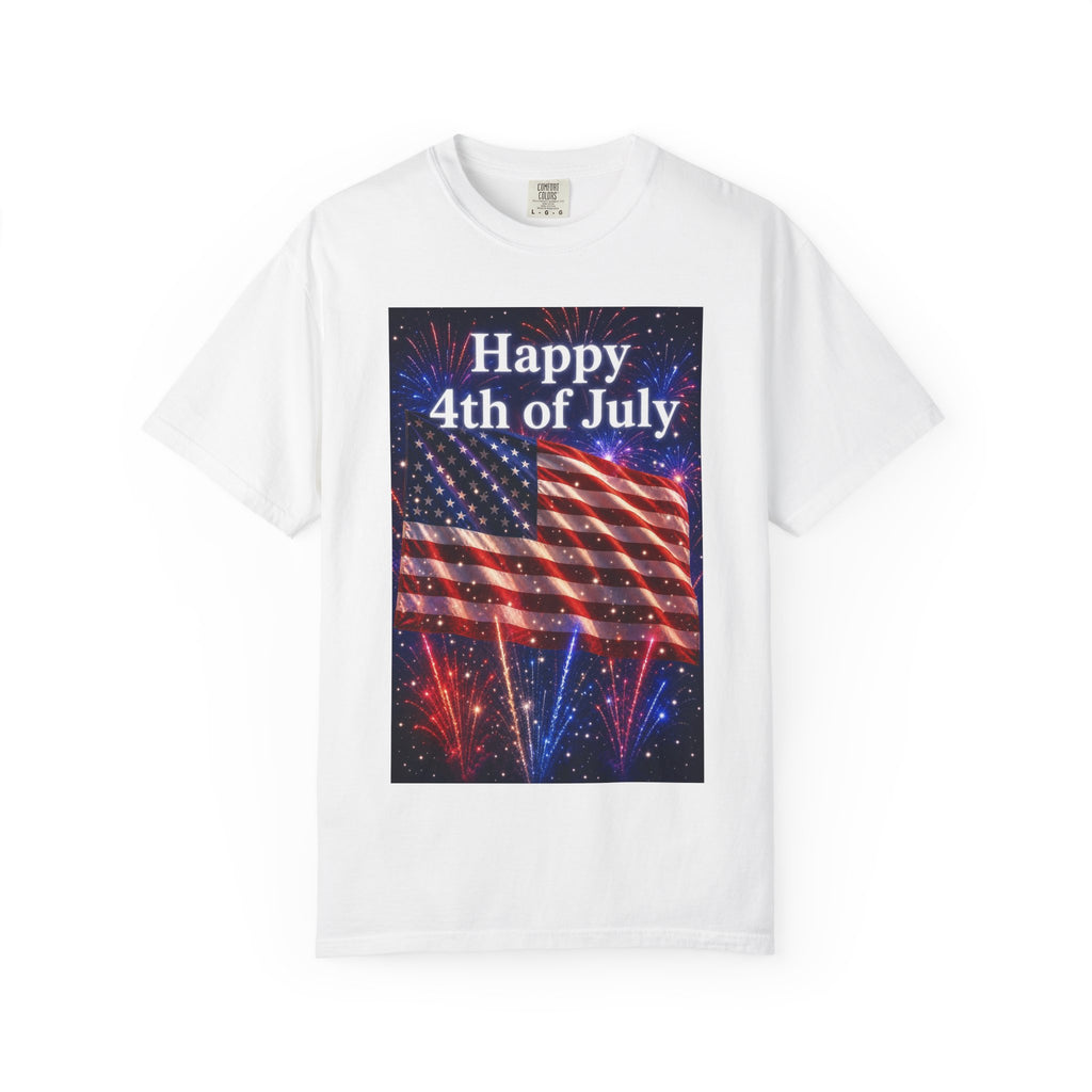 4th of July Flag T-Shirt — "Happy 4th of July" Front & America Flag Back