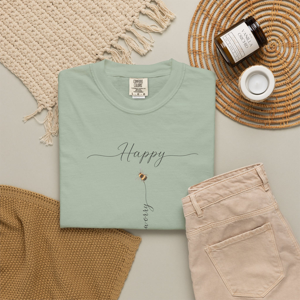 Don't Worry Bee Happy Tee -Unisex Garment-Dyed T-shirt