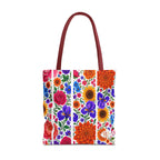 Floral Stripe Tote Bag — Bright Mexican Folk Art Flowers AOP