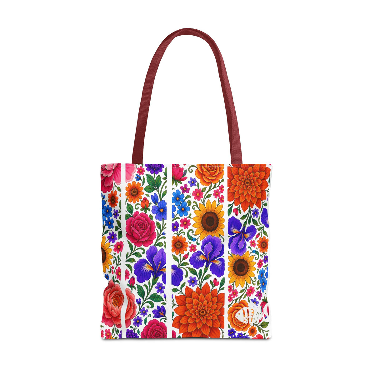 Floral Stripe Tote Bag — Bright Mexican Folk Art Flowers AOP