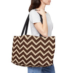 Chevron Weekender Tote Bag — Brown Rustic Zigzag Travel Tote