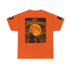 Halloween Graphic Tee — "It's Halloween" Witch & Cat Moon Design