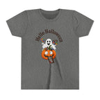 Youth Halloween Tee - "Hello Halloween" Ghost & Pumpkin Trick-or-Treat Shirt