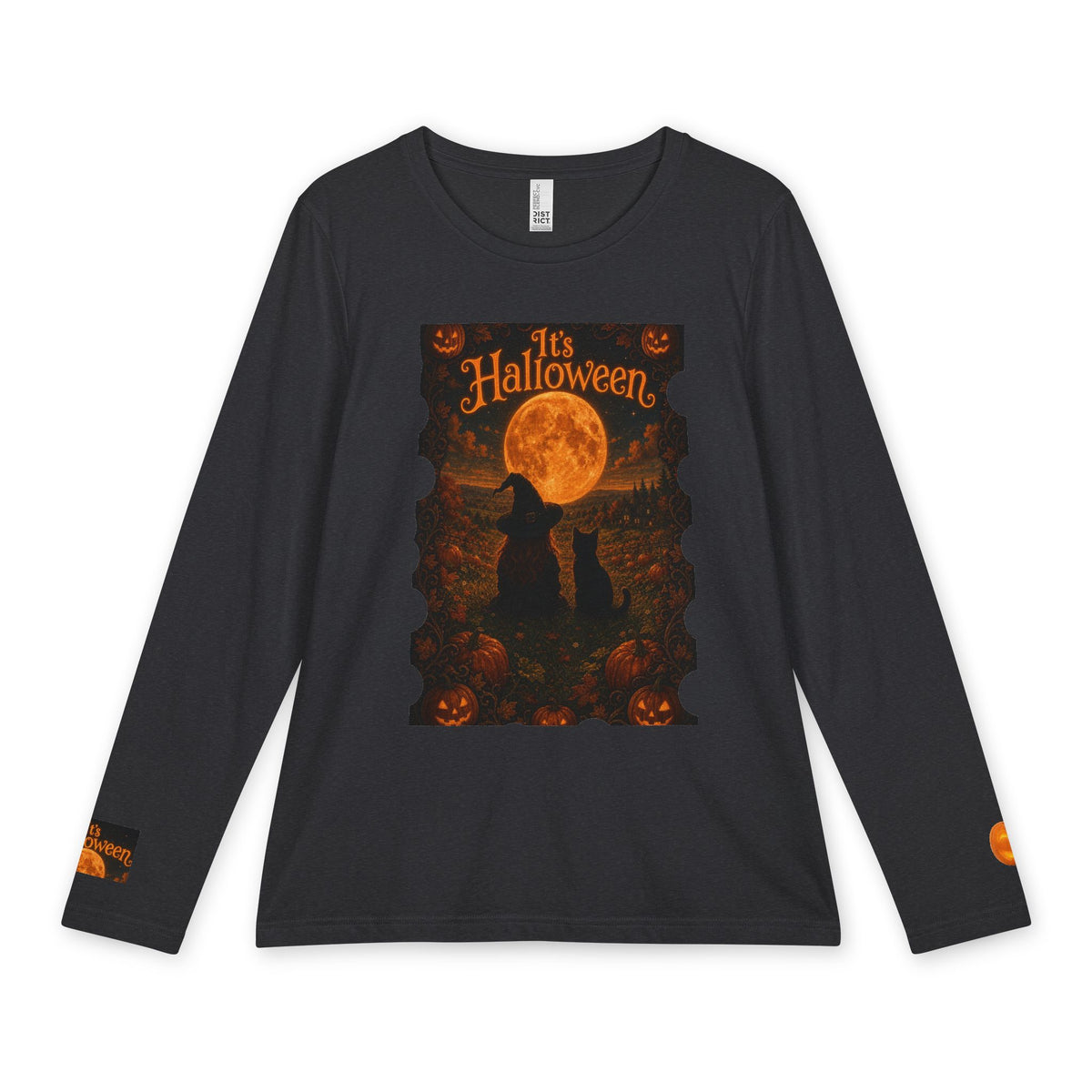 Women’s Halloween Long Sleeve Tee – “It’s Halloween” and “Hello Halloween” Witchy Moon Design