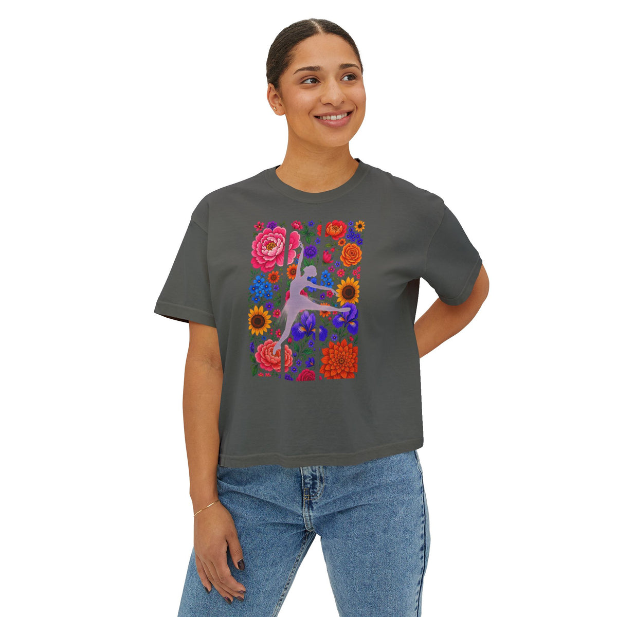 Floral Ballet Dancer Tee | Boxy Crop Shirt