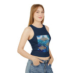 Ocean Mosaic Fish Racer Tank Top — Beachy Blue Graphic Crop Tank
