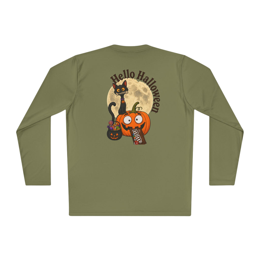 Halloween Pumpkin & Black Cat Long Sleeve Tee — "Trick or Treat / Hello Halloween"
