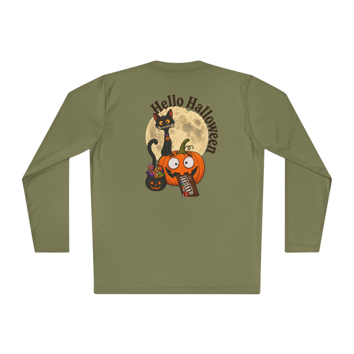 Halloween Pumpkin & Black Cat Long Sleeve Tee — "Trick or Treat / Hello Halloween"