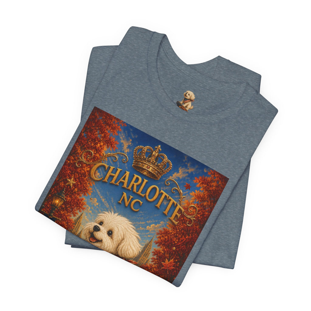 Charlotte NC Dog Tee — Cute Pup on Skateboard Patriotic T‑Shirt
