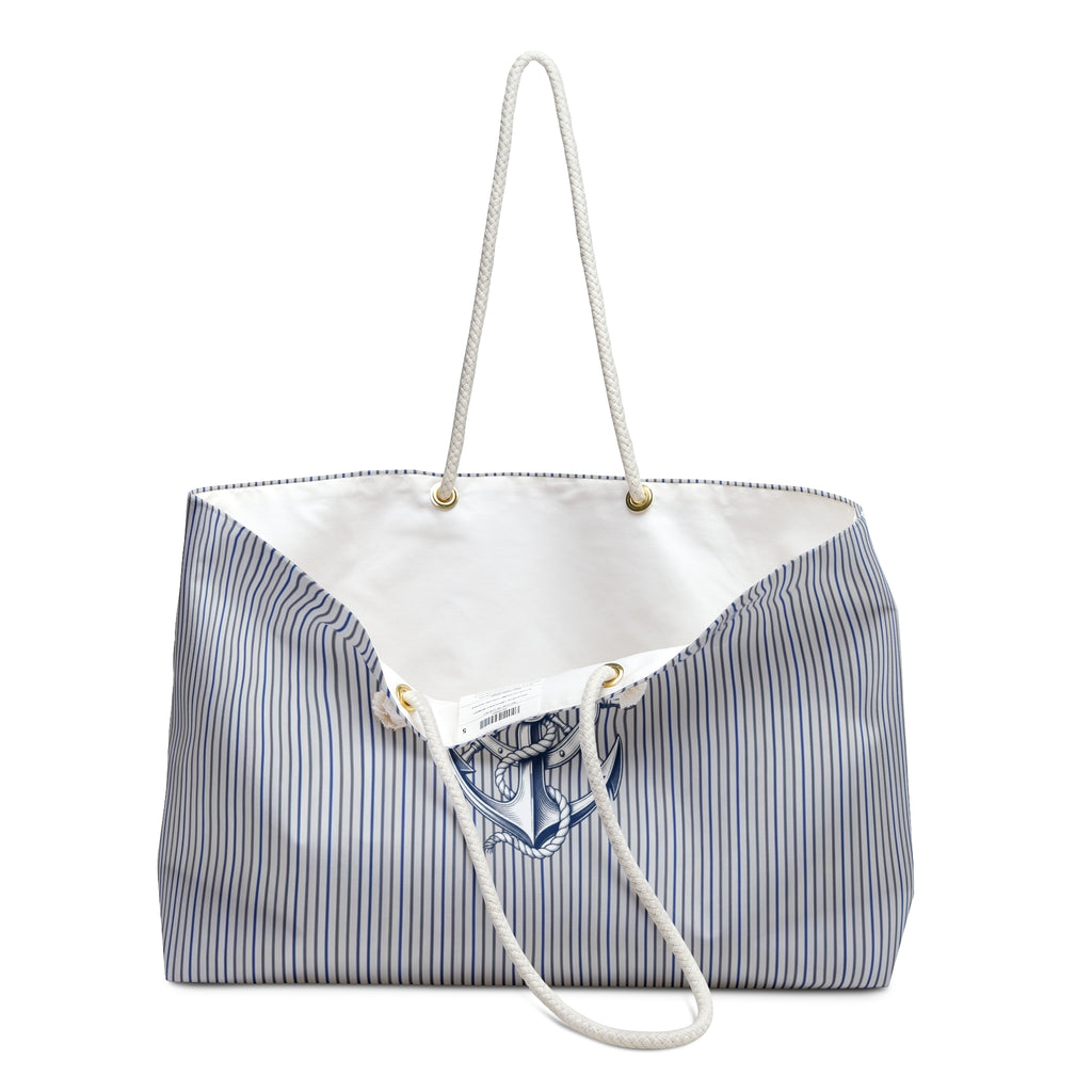 Nautical Anchor Weekender Bag – Striped Coastal Tote for Beach & Travel