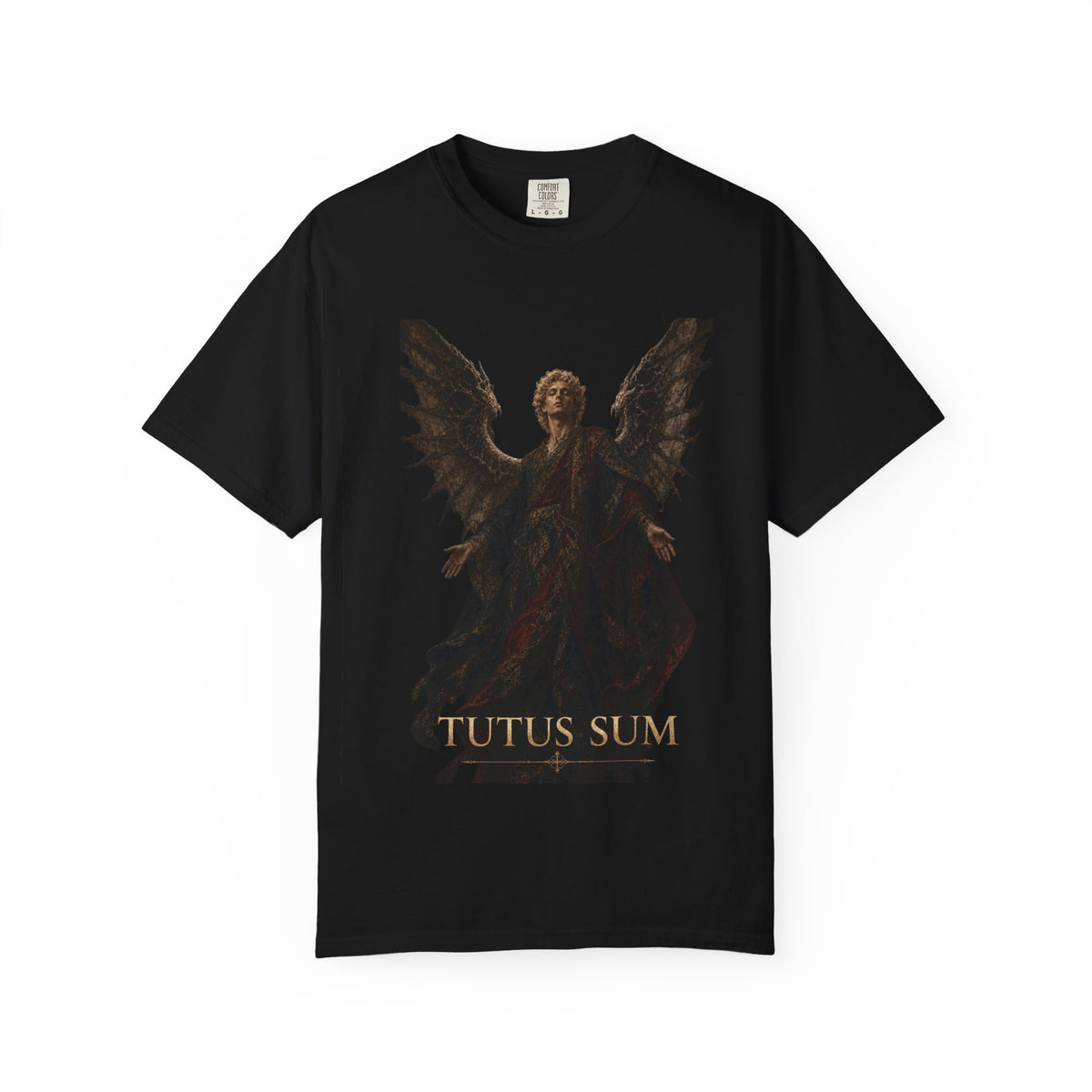 Guardian Angel -Faith- Graphic T‑Shirt — 'Tutus Sum' Cross Tee
