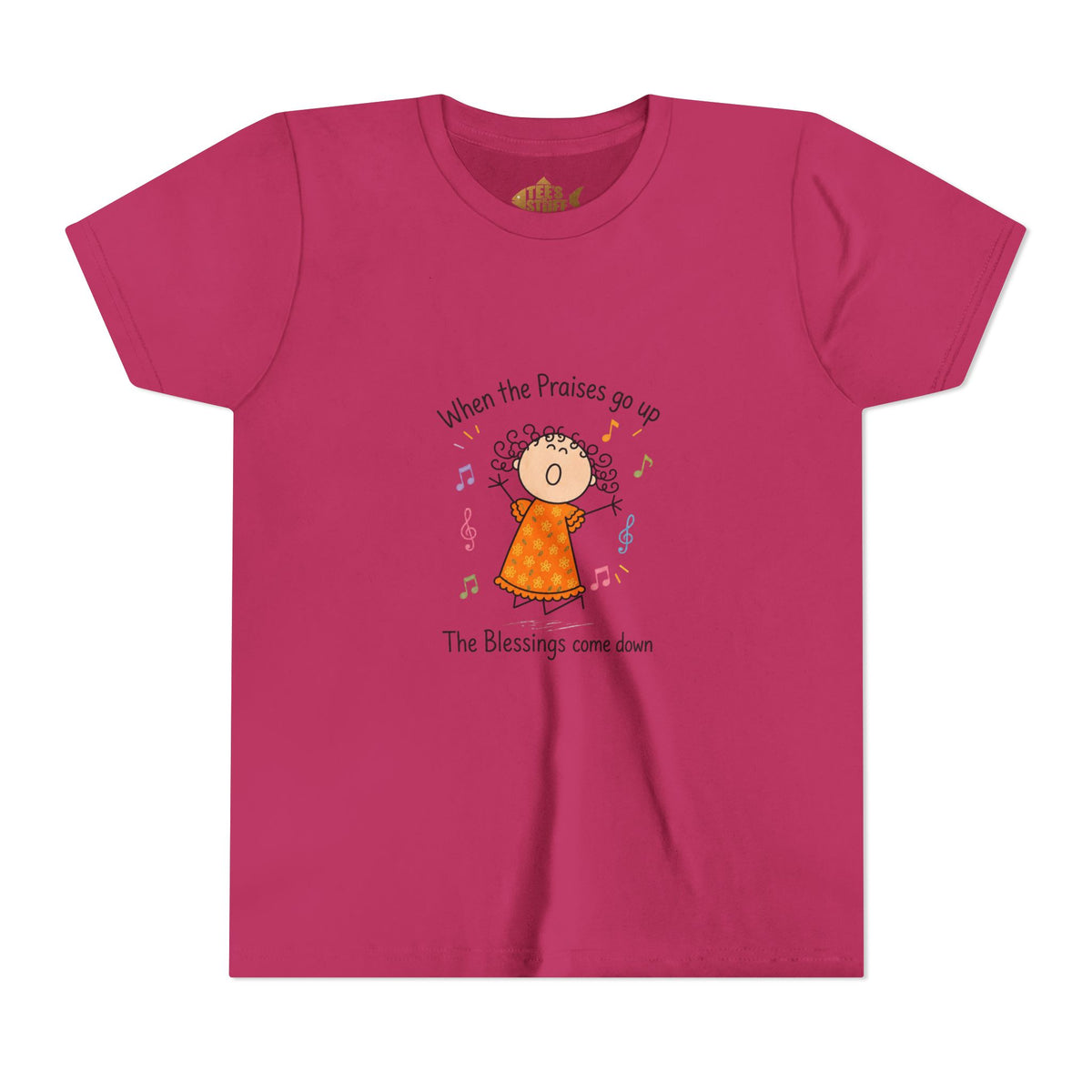 Youth Tee — "When the Praises Go Up, The Blessings Come Down" Kids Christian Shirt