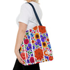 Floral Stripe Tote Bag — Bright Mexican Folk Art Flowers AOP