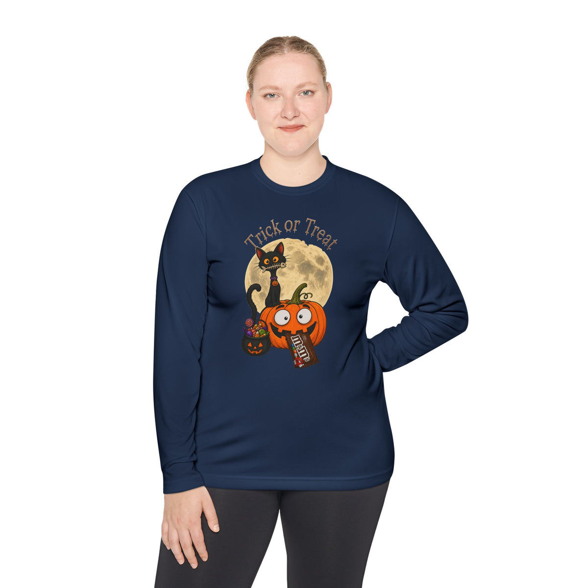Halloween Pumpkin & Black Cat Long Sleeve Tee — "Trick or Treat / Hello Halloween"