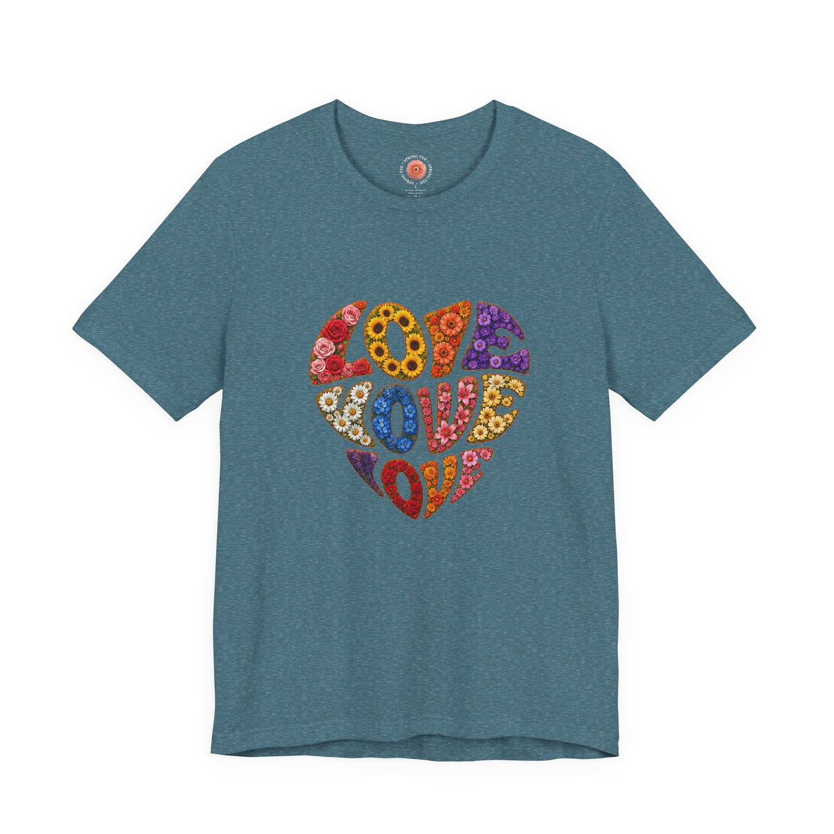Love Heart Graphic Tee — Retro Floral "Love" Design