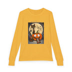 Kids' Halloween Long Sleeve Tee — 'Trick or Treat' Black Cat & Pumpkin Design