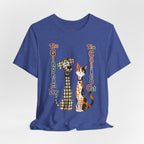 Gingham Dog & Calico Cat Tee — Plaid Pet Illustration T-Shirt
