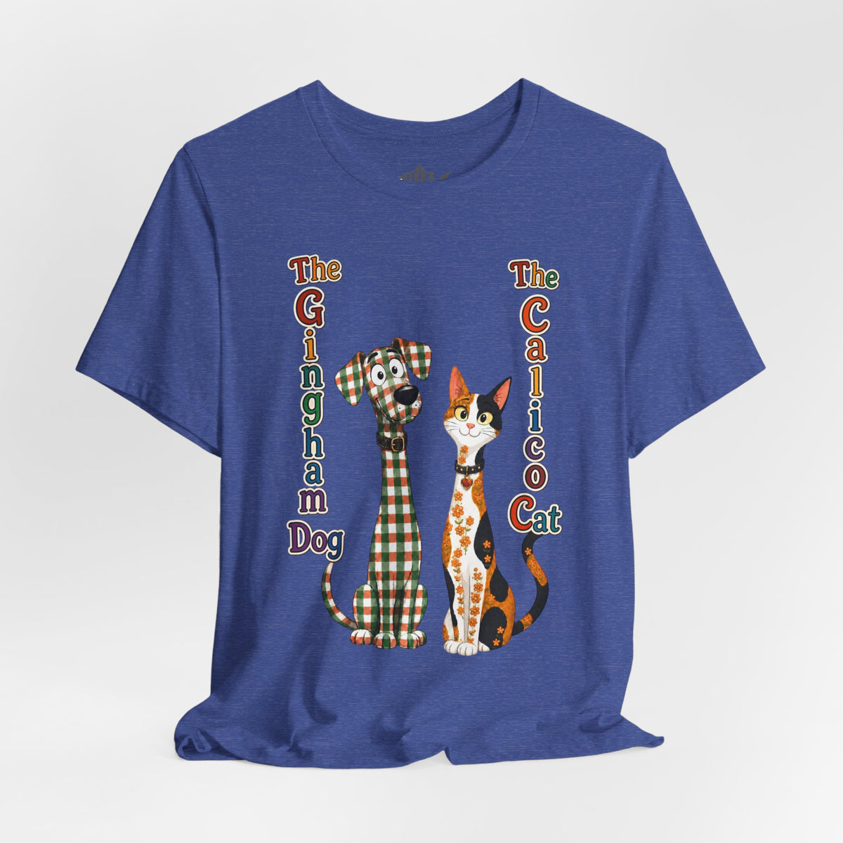 Gingham Dog & Calico Cat Tee — Plaid Pet Illustration T-Shirt