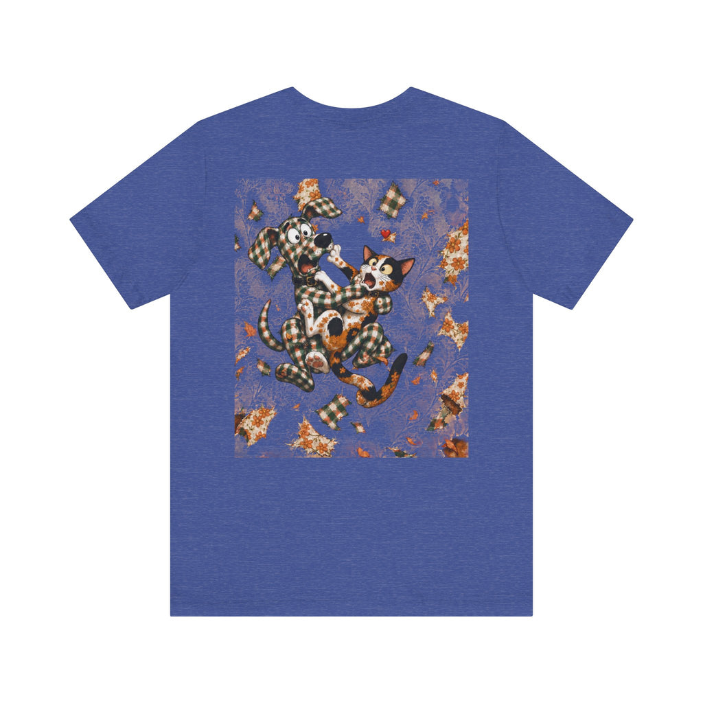 Gingham Dog & Calico Cat Tee — Plaid Pet Illustration T-Shirt