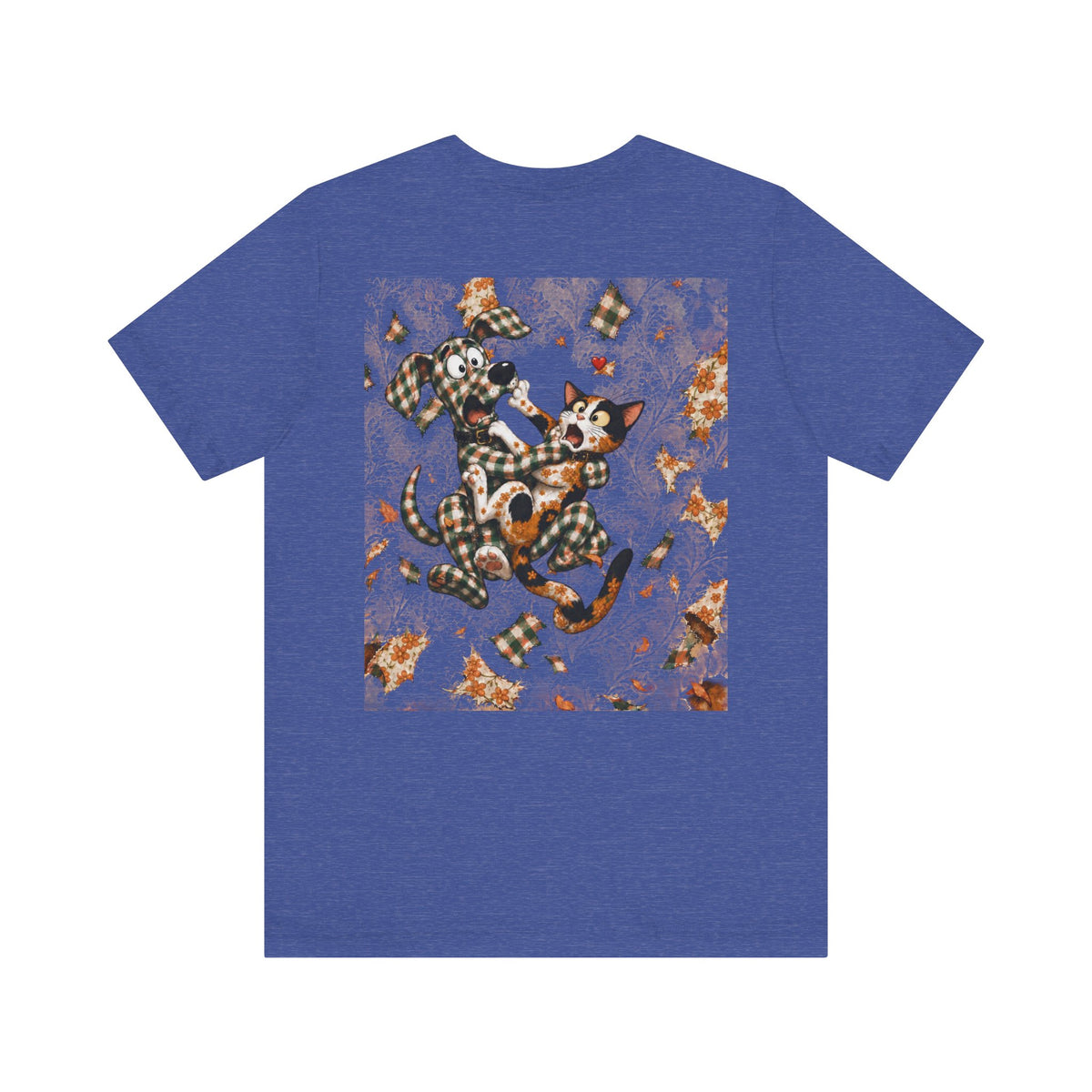 Gingham Dog & Calico Cat Tee — Plaid Pet Illustration T-Shirt