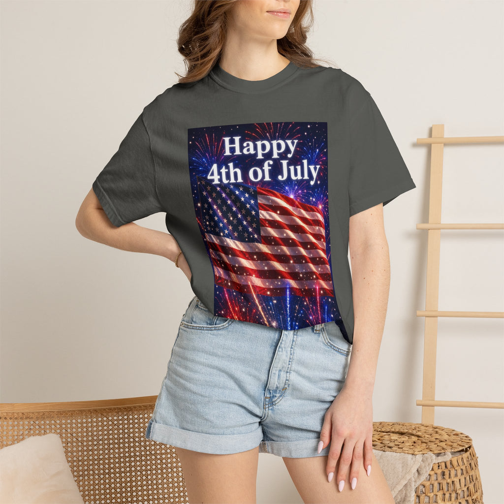 4th of July Flag T-Shirt — "Happy 4th of July" Front & America Flag Back