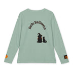 Women’s Halloween Long Sleeve Tee – “It’s Halloween” and “Hello Halloween” Witchy Moon Design