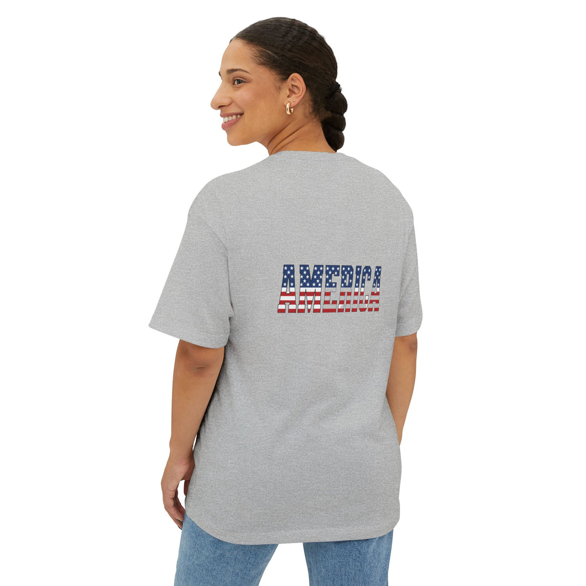 American Flag Poppy Tee Shirt -Unisex Oversized Boxy Tee