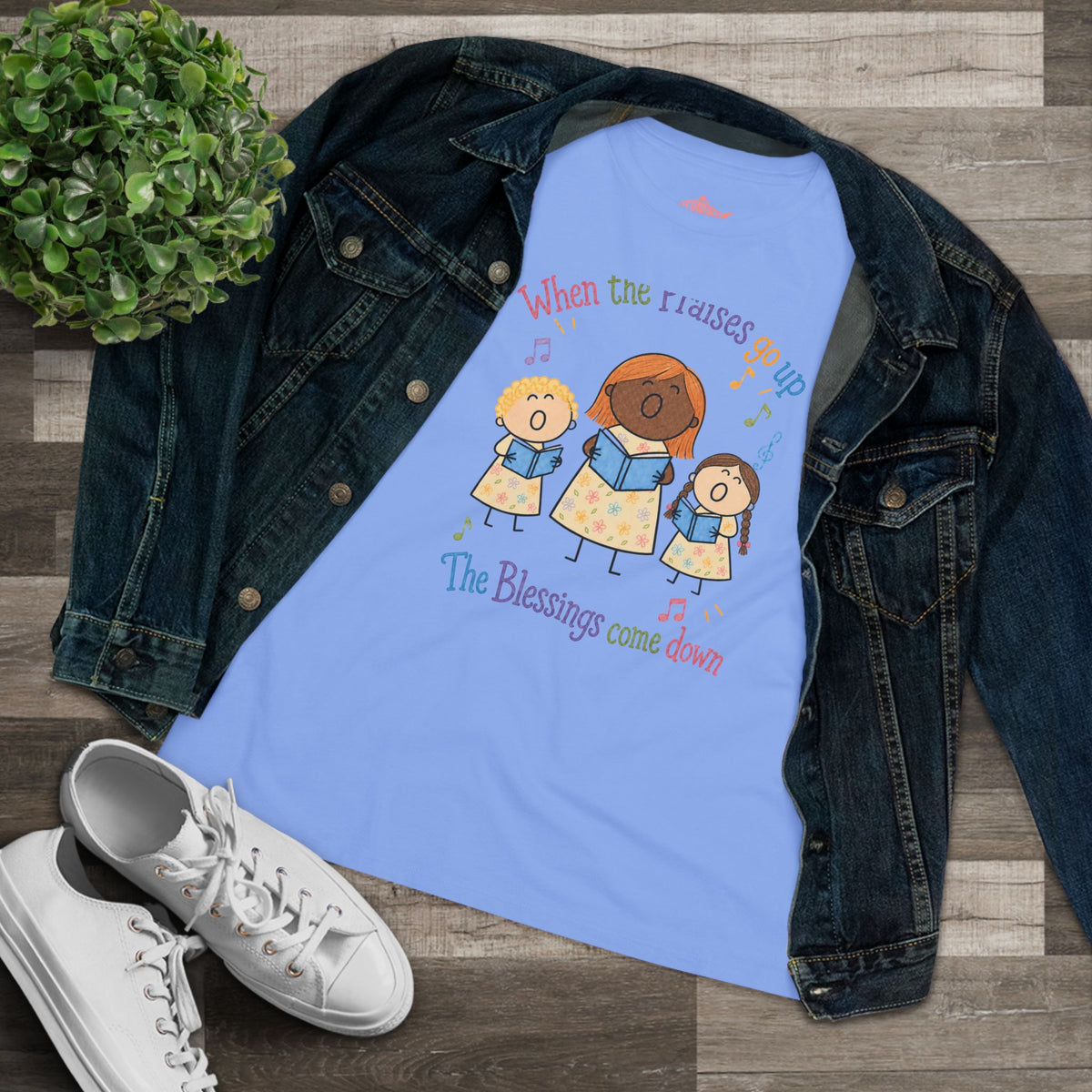 Women's Praise Choir Tee — "When the Praises Go Up, The Blessings Come Down"