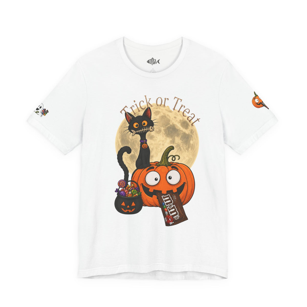 Halloween Cat & Pumpkin Tee — "Trick or Treat" Graphic T-Shirt