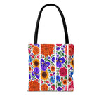 Floral Stripe Tote Bag — Bright Mexican Folk Art Flowers AOP
