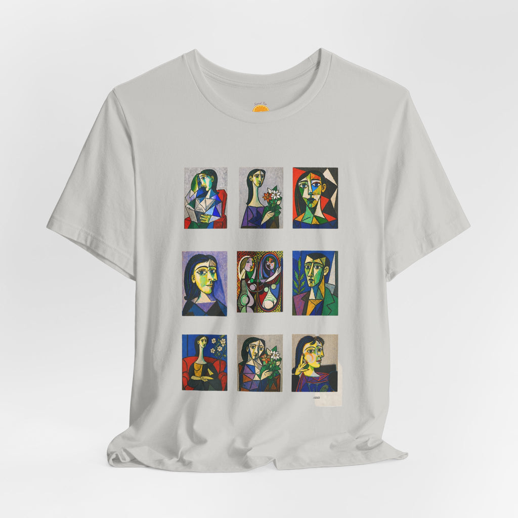 Picasso Portrait Grid T‑Shirt — Colorful Cubist Faces Art Tee