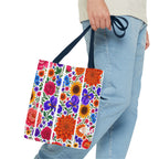 Floral Stripe Tote Bag — Bright Mexican Folk Art Flowers AOP
