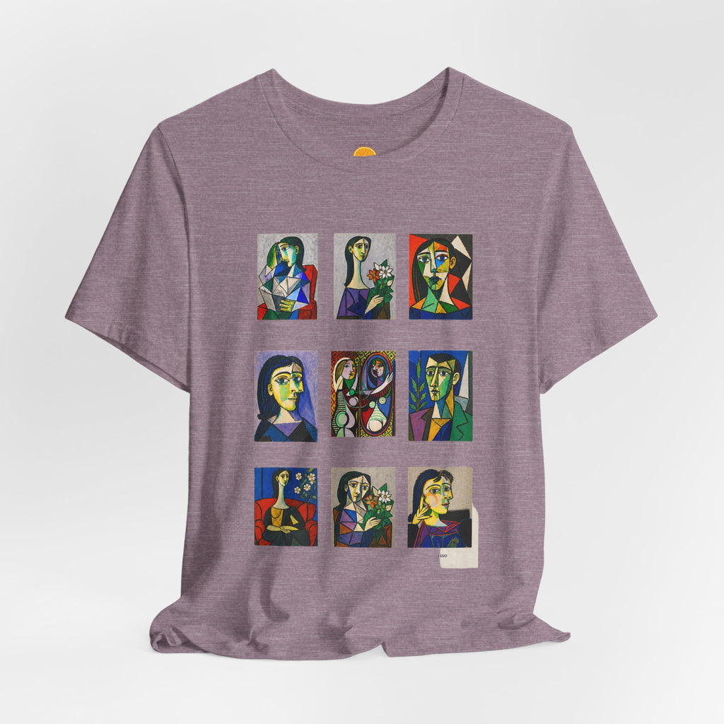 Picasso Portrait Grid T‑Shirt — Colorful Cubist Faces Art Tee