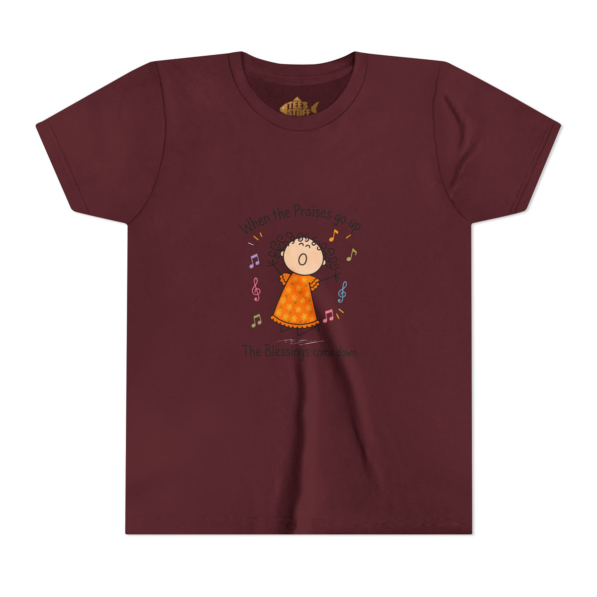 Youth Tee — "When the Praises Go Up, The Blessings Come Down" Kids Christian Shirt