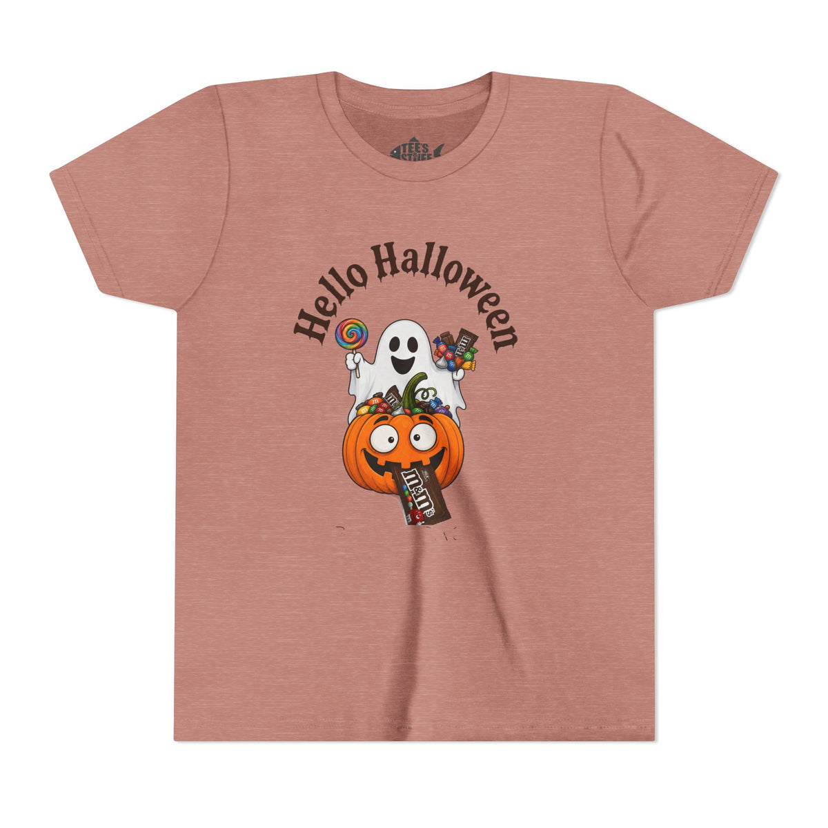 Youth Halloween Tee - "Hello Halloween" Ghost & Pumpkin Trick-or-Treat Shirt