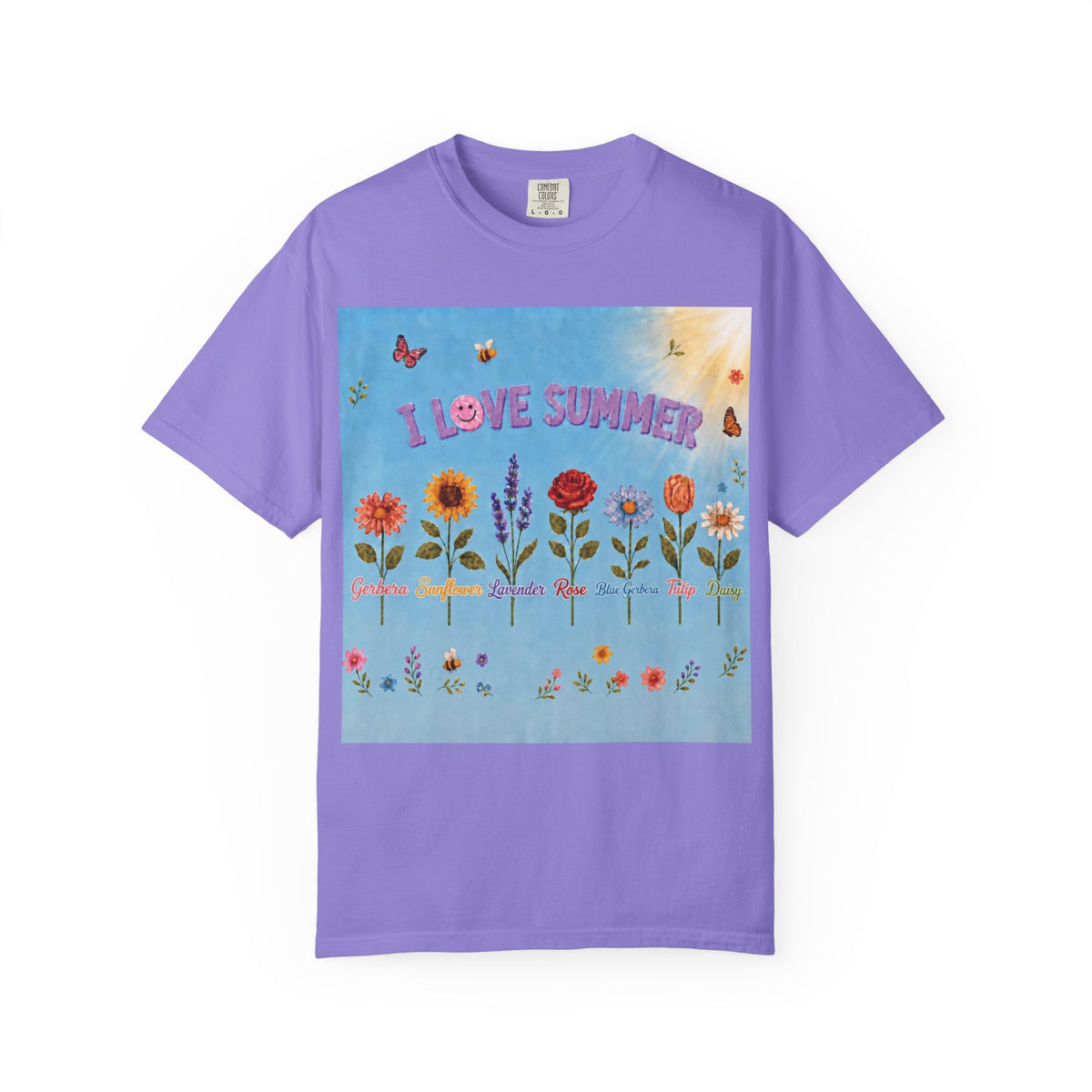 I Love Summer, Flower Names Graphic Tee - Unisex Garment-Dyed T-shirt