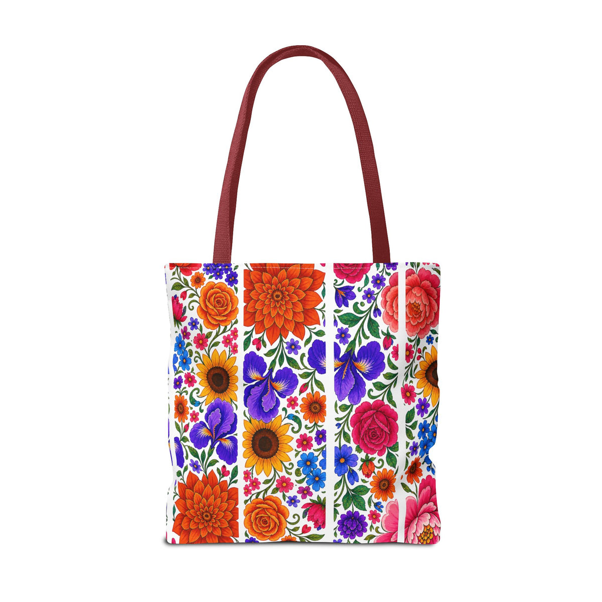 Floral Stripe Tote Bag — Bright Mexican Folk Art Flowers AOP