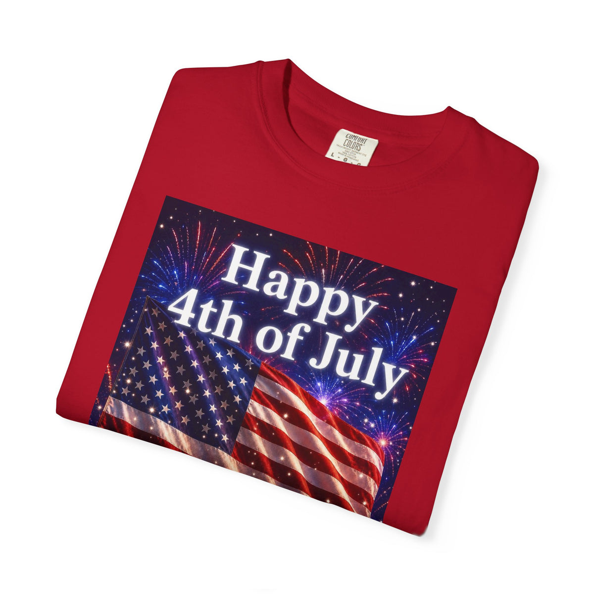 4th of July Flag T-Shirt — "Happy 4th of July" Front & America Flag Back