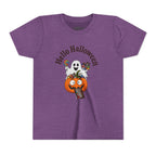 Youth Halloween Tee - "Hello Halloween" Ghost & Pumpkin Trick-or-Treat Shirt