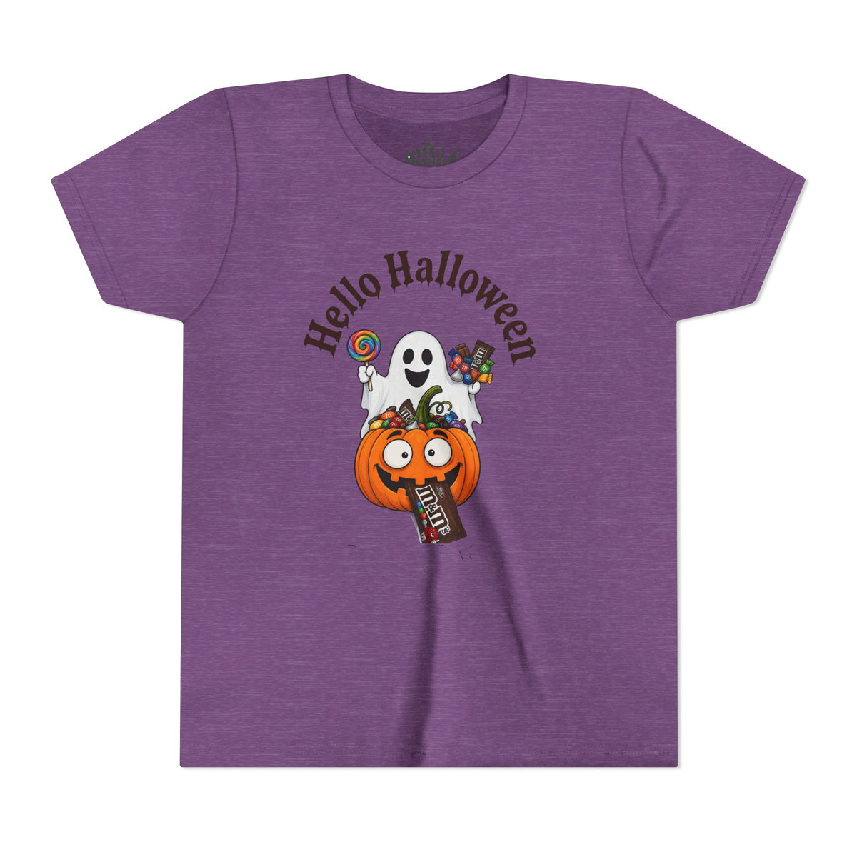 Youth Halloween Tee - "Hello Halloween" Ghost & Pumpkin Trick-or-Treat Shirt