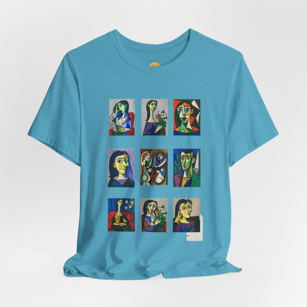 Picasso Portrait Grid T‑Shirt — Colorful Cubist Faces Art Tee
